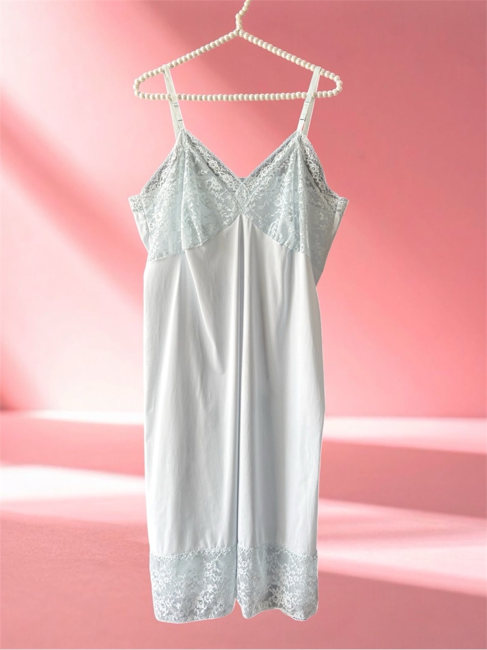VTG Van Raalte Pale Blue Nylon Lace Full Slip Size 42 XL